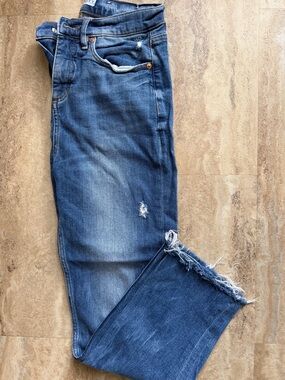 LOFT Blue Distressed Cropped Ankle Jeans